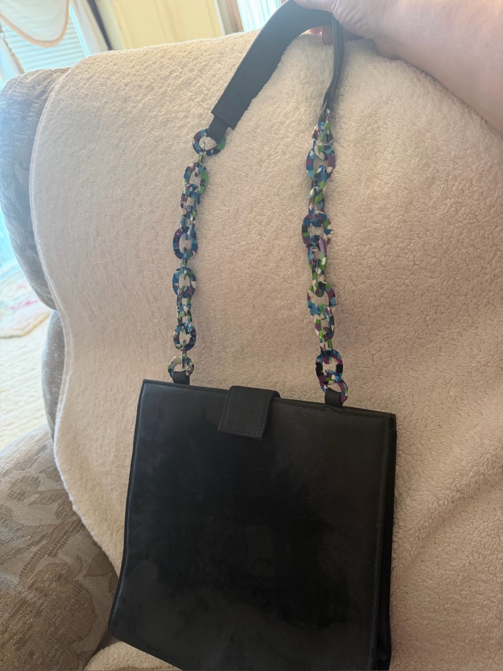 Women’s Black Shoulder Bag with Multicolor acrylic Chain Strap  vintage